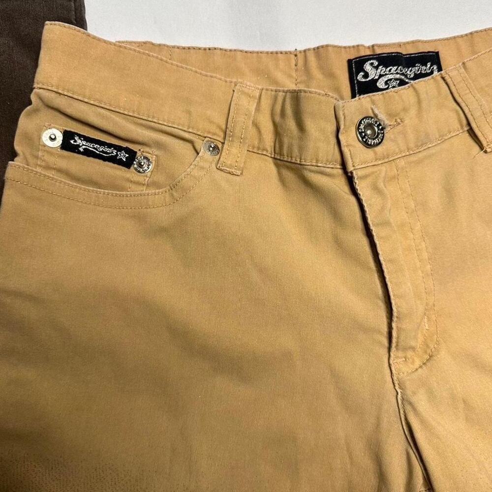 Spacegirlz y2k low rise flare multi color brown pants Womens size 5 waist 26 - Picture 3 of 5
